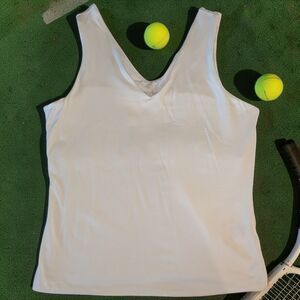 Lands' End Womens Large Tank Top Built In Bra Stretch White L (14-16)